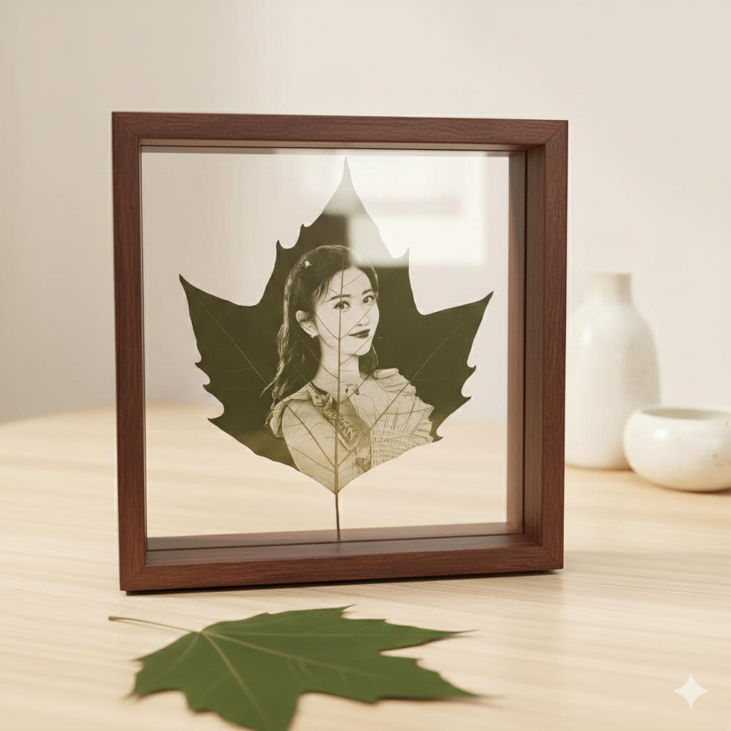 Premium Leaf Art Geschenk in elegantem Doppelacryl-Rahmen